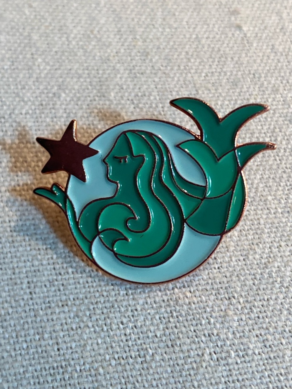 Mermaid Enamel Pin Brooch Teal Aqua Ocean Star Gold Tone Lapel Pin Cute Gift